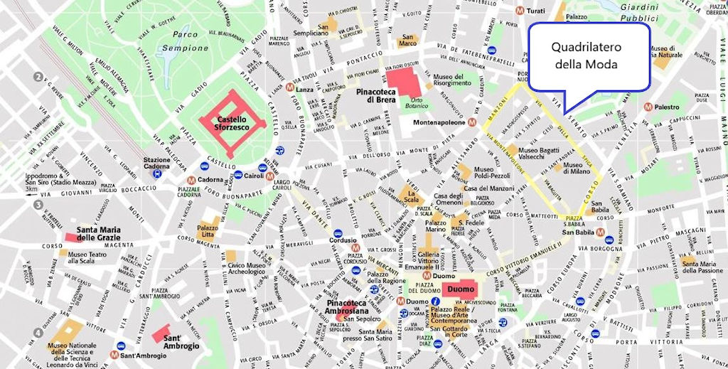 mappa delle vie dello shopping di Milano